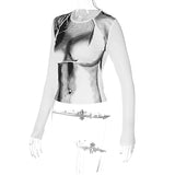 3D Print Long Sleeve Patchwork Shirt